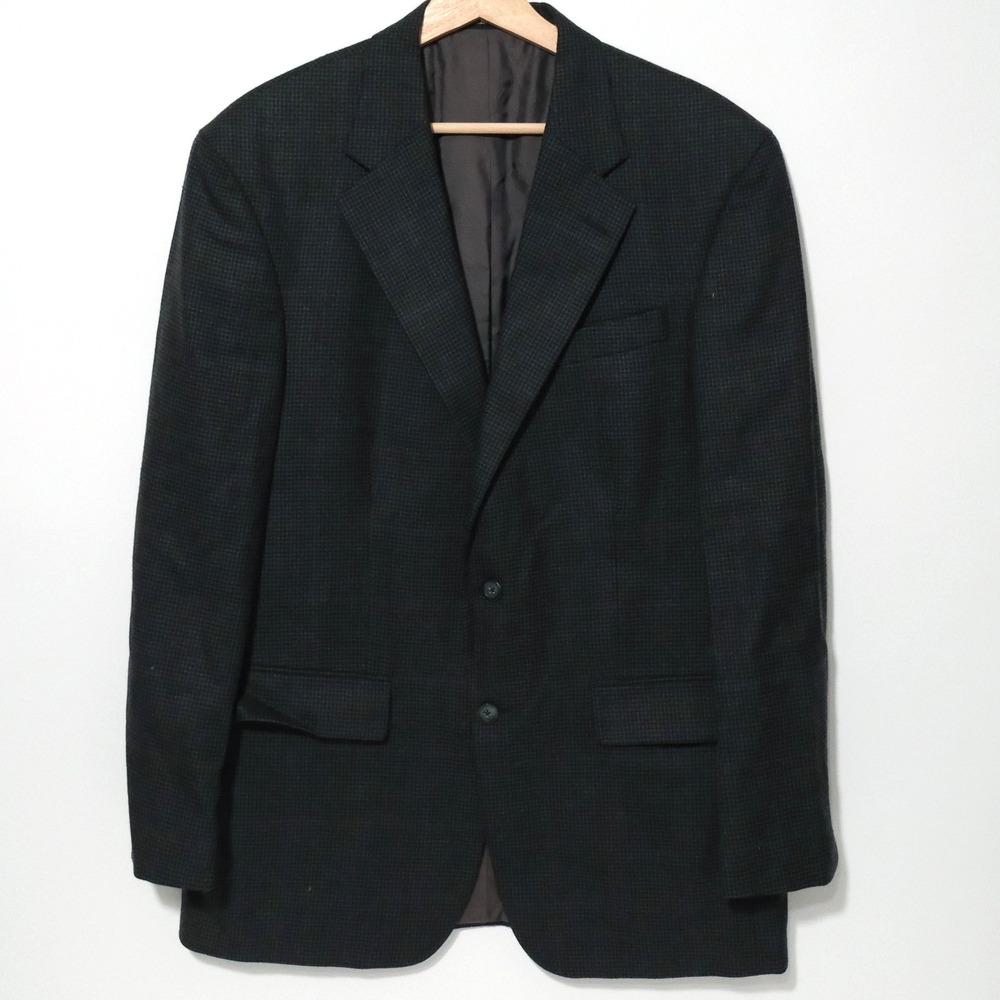 Oscar De La Renta Sport Coat Mens 40R Dark Gray Houndstooth Ventless Lambs Wool